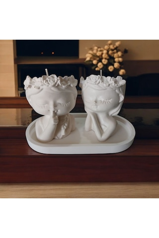 Ev Yapımı Beton Melek Figürlü Soya Mum - 3'lü Set