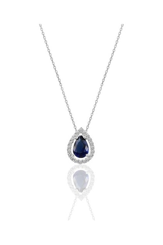 Gümüş Rodyumlu Safir Taşlı Damla Modeli Üçlü Set