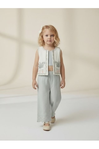 Zekids Kız Çocuk Yelek Crop Pantolon Üçlü Tasarım Takım-17243 Çok Renkli