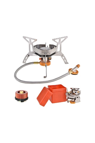 Monyee Dış Mekan Çalıştırılabilir Mini Gaz Soba, 3500w Güç, Fırça Alev Tasarımı, Yüksek Verim, Çıkabilir, Ultra Hafif, Anti Kayma, Tekerlekli Valf, Piezo İgnisyon, Adaptörü Dahil Gümüş