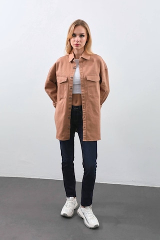 Kadın Oversize Jean Gömlek Bej 001