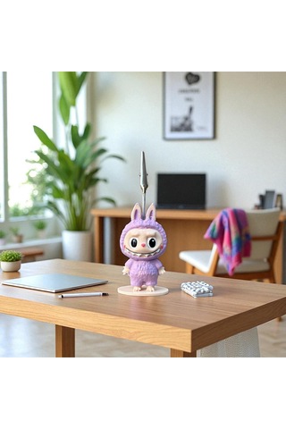 Dekoratif Sevimli Labubu Notluk - Kağıt Tutacağı - Fotoğraf Tutacak Lila