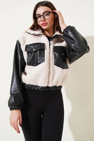 Deri Garnili Cepli Peluş Mont Siyah T1253 Siyah