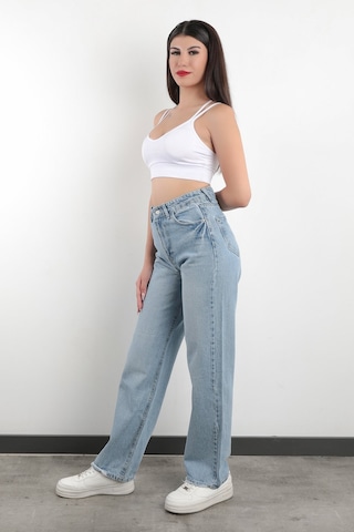 Giysa Jb Paris Boru Paça Yüksek Bel Boyfriend Jean %100 Pamuk Açık Mavi Kadın Kot Pantolon - 591-2202 Koyu Mavi