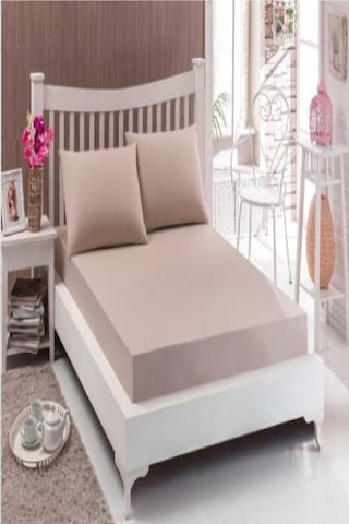 Altın Karma Havlu Lastikli Çarşaf Takımı 180x200 Cm 2 Adet 50x70 Cm Yastık Kılıfı Açık Kahverengi