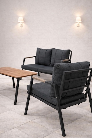 Mb Garden Furnıture Dream Balkon, Bahçe Takımı, Cafe, Metal Kanepe, Koltuk Takımı, Bahçe Mobilyası, 2+1+1 Sehpalı Siyah