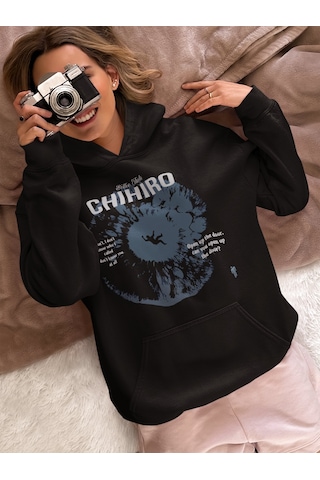 Sevbano Tasarım Billie Eilish Chihiro Baskılı Unisex Oversize Şarkıcı Hoo Siyah