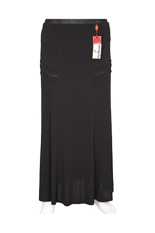 Hesna Kadın Hazan Krep Yanı Biyeli Astarlı Lastikli Siyah Etek Siyah