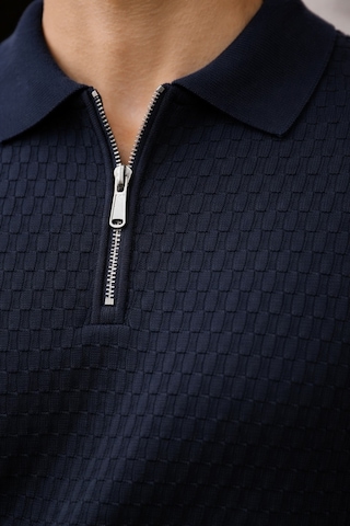 Erkek Fermuarlı Polo Yaka Triko Tişört Slim Fit Dokulu Yazlık Şık Casual Lacivert
