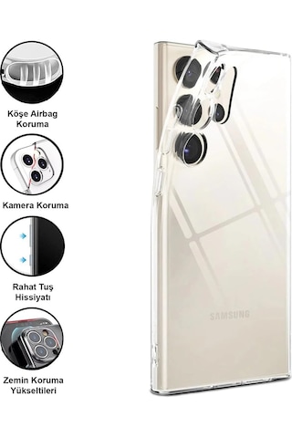 Samsung Galaxy Uyumlu S25 Ultra Kılıf İnce Kamera Koruma Şeffaf Silikon