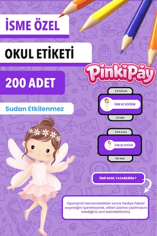 İsim Yazılabilir Güzel Peri Kızları Temalı Okul Etiketi Kalem & Defter İçin 200 Adet Çoklu