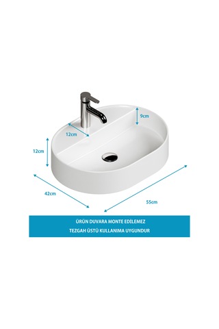 Aqua Bagno Bianzo Lavabo Beyaz 55 x 42 CM