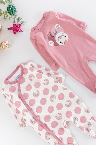 Leopar Figürlü Puantiyeli Uzun Kollu 2'Li Kız Bebek Tulum Takım 001