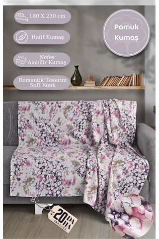 Tek Kişilik Baskılı Pike Koltuk Örtüsü Breeze 180x230 Cm Pudra