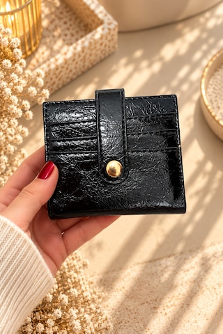 Elpida Bags Kadın Siyah Deri Görünümlü Çok Bölmeli Çıtçıtlı Kartlık & Cüzdan SİYAH