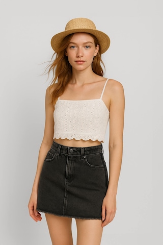 Yüksek Bel Püsküllü Mini Jean Etek Buz Mavisi