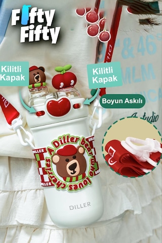 Dıller 520 Ml Tek Kapak Çift Kullanım Pipetli/pipetsiz Boyun Askılı/çelik Termos -ffdıllerd93renk Kırmızı