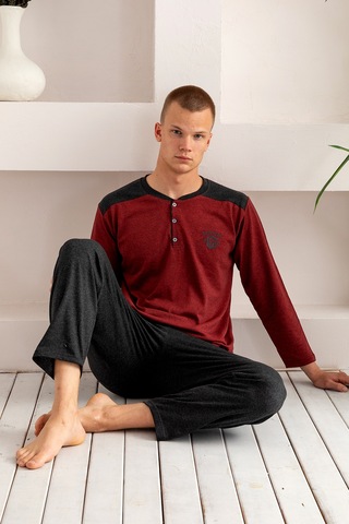 Nisanca Pamuklu Uzun Kollu Erkek Pijama Takımı Bordo