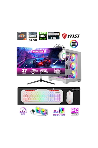 Xaser Sword X55 R7-5700X 32 GB 1 TB M.2 NVMe SSD 8 GB RTX5060 27" Free Dos Masaüstü Oyuncu Bilgisayarı