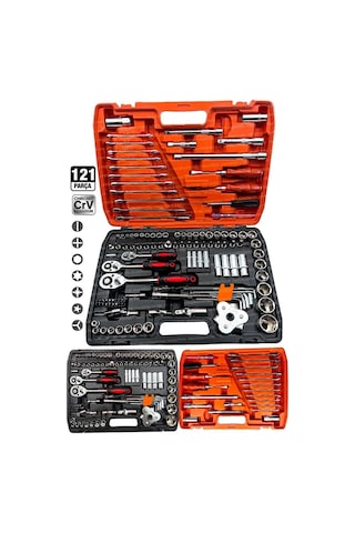 Profesyonel Mekanik Krom Çelik Premium Kalite 121 Parça Lokma Takımı 1/2-1/4-3/8 Full Set