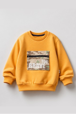 Overdo Kids Erkek Çocuk Kamuflaj Desenli Uzun Kol Sweatshirt Hardal
