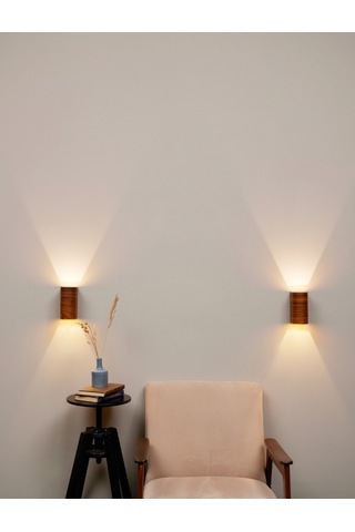 Bombe Kenar Yansıtma Tasarım Çift Yönlü Ahşap Salon Duvar Aplik Koyu Kahverengi