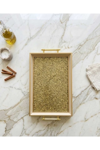 Gold Simli Dekoratif Servis Tepsisi Metal Kulplu Lüks Kahve Ve Çay Sunum Tepsisi