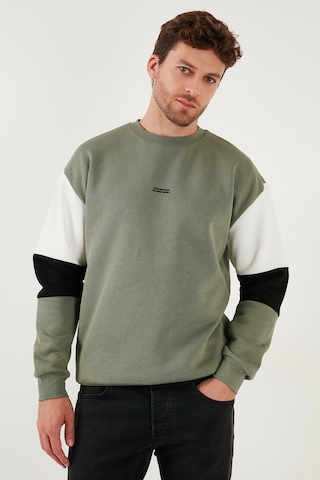 Buratti Pamuklu Relaxed Fit Bisiklet Yaka Şardonlu Renk Bloklu Erkek Sweat 5905298T Haki