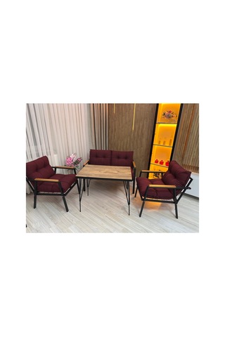 Houseart Gül Metal Bahçe Koltuk Takımı 2+1+1 Masalı Balkon Teras Cafe Oturma Grubu Bordo