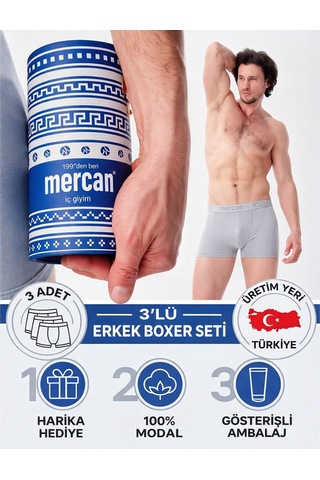 Mercan 3'lü Gri Modal Boxer