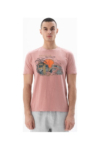AR-MA Arma Erkek Regular Fit Parça Boyama Bisiklet Yaka Tişört Y25344490701 Pembe