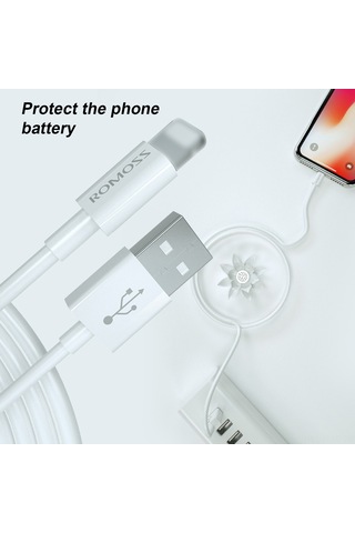 Honmex Romoss Beyaz 1m Lightning Şarj Kablosu - Usb-a Bağlantı, Tpe Malzeme, 2.4a Hızlı Şarj
