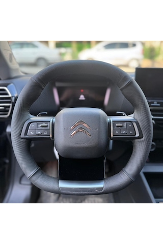 Dikişli Direksiyon Kılıfı Siyah / Nokta Deri Siyah Dikişli Citroen C4x İcin Siyah