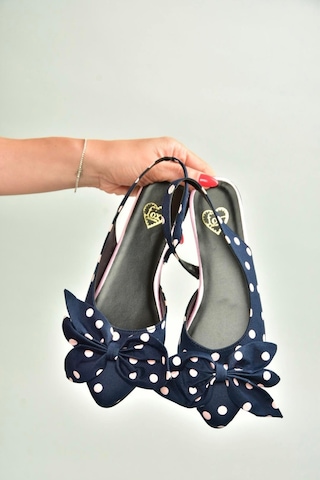 Fox Shoes H726809004 Lacivert Puantiye/pudra Kumaş Kadın Babet Lacivert Puantiye/pudra-kumaş
