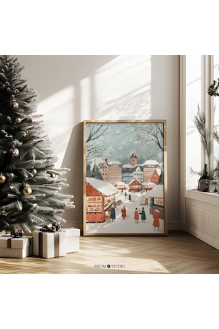 Şenlikli Retro Noel Pazarı Dekoru - Benzersiz Tatil Orta Yüzyıl Duvar Sanatı Ve Nostaljik Tatil Havası Noel