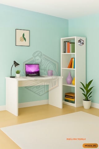 Tamamı Mdf Boy Kitaplıklı 4 Raflı Çalışma Odası Seti