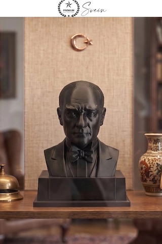 Atatürk Mustafa Kemal Atatürk Büstü 3d Baskı Dekorasyon Biblo Siyah Premium Tasarım Şık Obje Ev Ofi