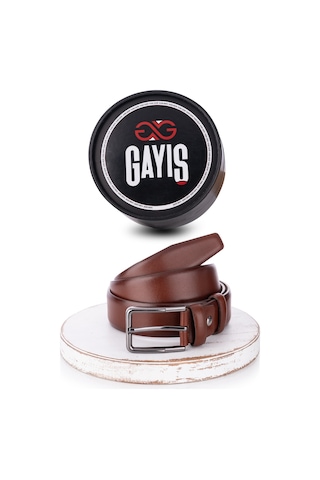 Gayış Hakiki Deri Kemer Erkek Takım Elbise Klasik 3.5 CM Çiftkat Kemer Kahverengi