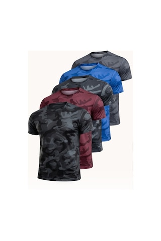 Serablanka 5'li Erkek Nem Emici Hızlı Kuruma Atletik Teknik Kamuflaj Desenli Spor T-shirt Siyah-bordo-lacivert-mavi-füme