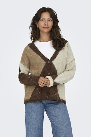 Only Noeme Life Jacquard V-neck Kadın Triko Hırka Jakarlı V Yaka Cardigan Kahverengi
