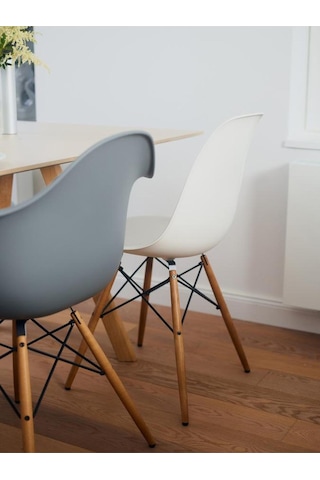 Vitra Eames Plastik Yan Sandalye, Charles & Ray Eames Ahşap Ayaklı Ikonik Tasarım Beyaz