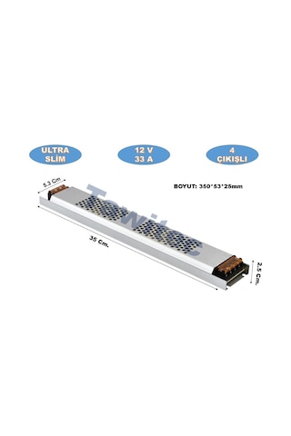 12 Volt Trafo Ultra Silim Alüminyum Kasa Adaptör 4 Çıkış 33 Amper