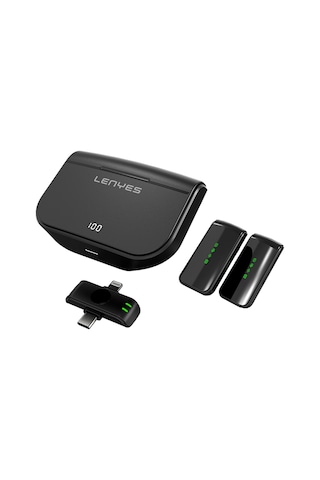Lenyes Lm203 2in1 Type-c Ve Lightning Portlu Kablosuz Yaka Mikrofonu Siyah