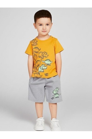 Erkek Bebek Hayvan Baskılı Şortlu Takım-15836 Turuncu