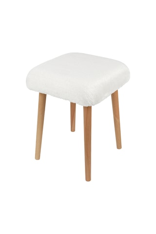 Peluş Kumaşlı Dekoratif Puf, Tabure 5983 Beyaz