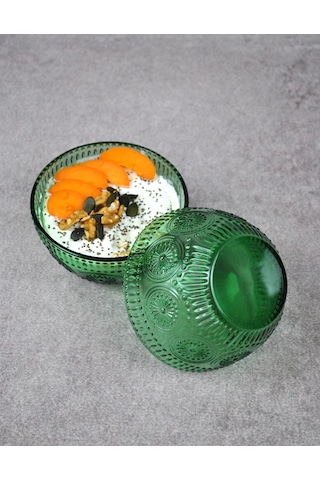 2 Adet Zümrüt Yeşili Cam Bowl Kase Çorba Sunum Kahvaltılık Yulaf
