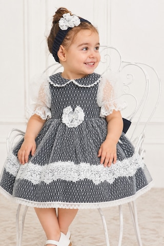 Babyhola Dantel Detay Özel Tasarım Kız Bebek Çocuk Abiye Elbise Saç Bandı Mevlüt Doğum Günü Set 7029 Lacivert