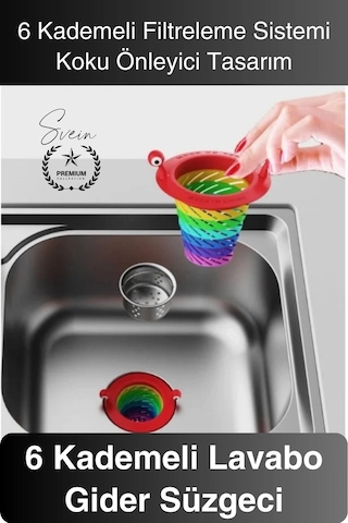 Süzgeç 6 Kademeli Lavabo Gider Süzgeci Tıkanıklık Önleyici Filtre Mutfak Ve Banyo İçin Hijyenik Çok Renkli