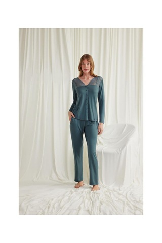 Mulvxbrf Brf02 Yakası Omzu Ve Paçası Dantelli Boydan Düğmeli Pijama Takımı Mulvix Renkli