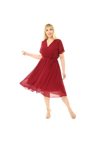 Kısa Kol Büyük Beden Şifon Bordo Elbise 13E-2066 Bordo